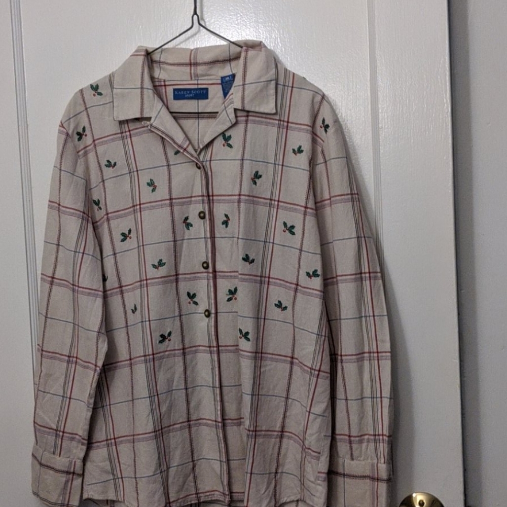 Holiday Christmas Karen Scott button down top